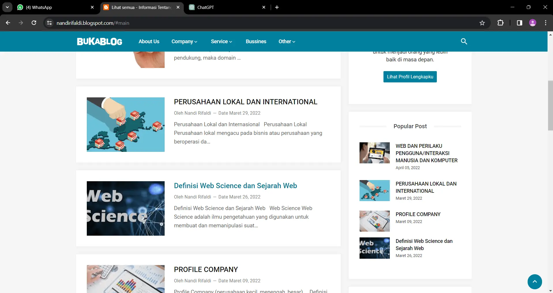 Blogger Website screenshot 2